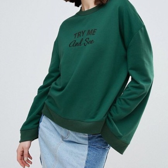 Twiin Try Me and See Green Wide Sleeve Sweatshirt - Picture 4 of 6